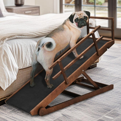 Dog Ramp, 5 Level Adjustable Wooden Folding Pet Ramp for Middle Bed, Couch,SUV-High Traction