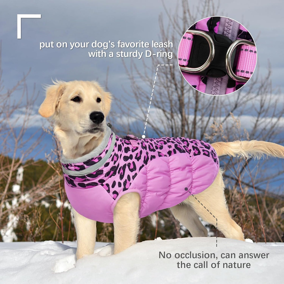 FUAMEY Dog Coat for Small Dogs,Waterproof Dog Winter Jacket with Harness Built in Puppy Cold