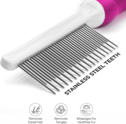 Poodle Pet Detangling Pet Comb with Long & Short Stainless Steel Teeth for Removing Matted Fur