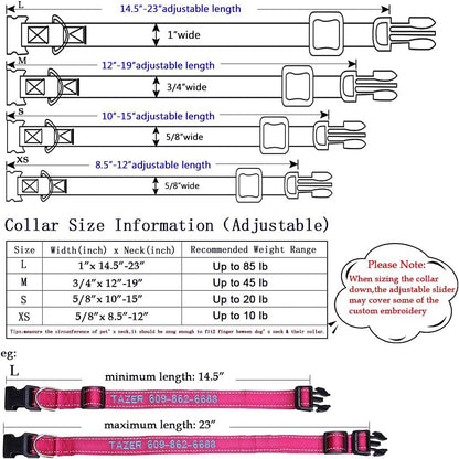 Personalized Dog Collar, Custom Embroidered Pet Name and Phone Number 4 Adjustable Sizes X-Small