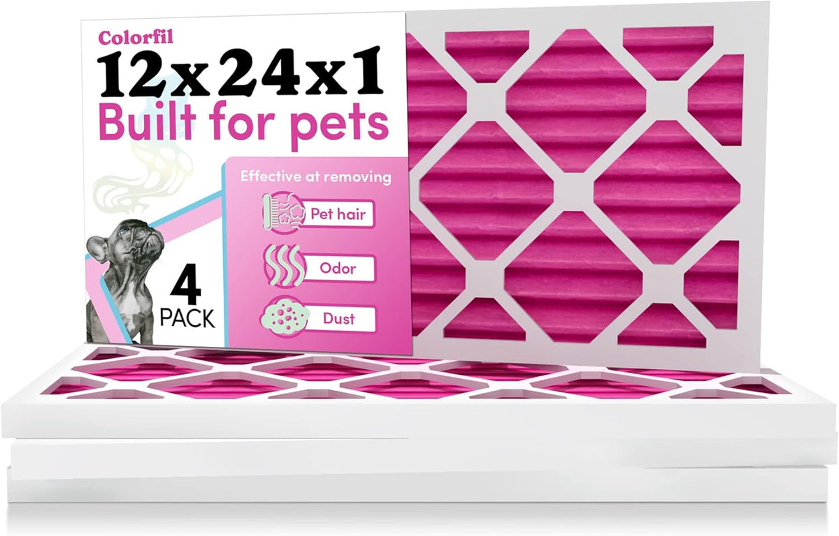 Colorfil 12x24x1 Air Filter (4-Pack) | Made in the USA | Color Changing | Remove Cat and Dog Odor |