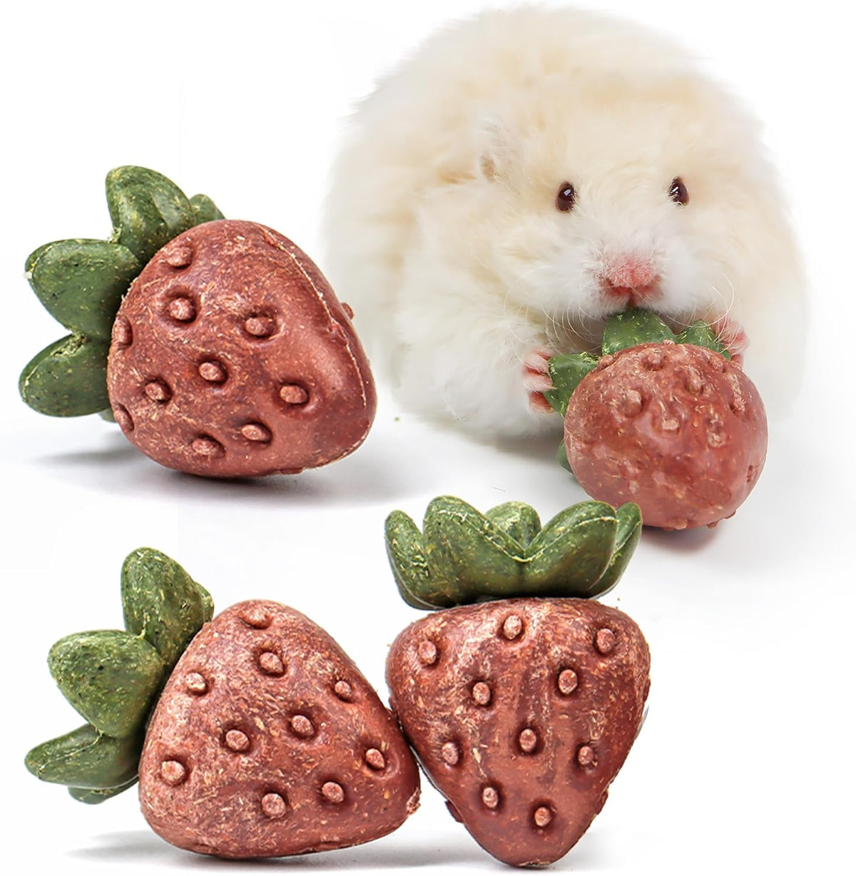 TEEWY 4PCS Hamster Chew Toys, Guinea Pig Chew Toys for Teeth with Natural Vegetables and Timothy