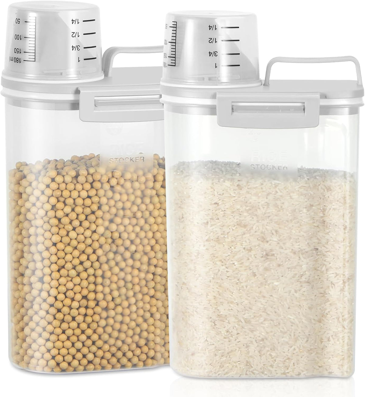 TBMax Rice Storage Container 2 Pack, Plastic Kitchen Pantry Food Storage Container with Cup, Small