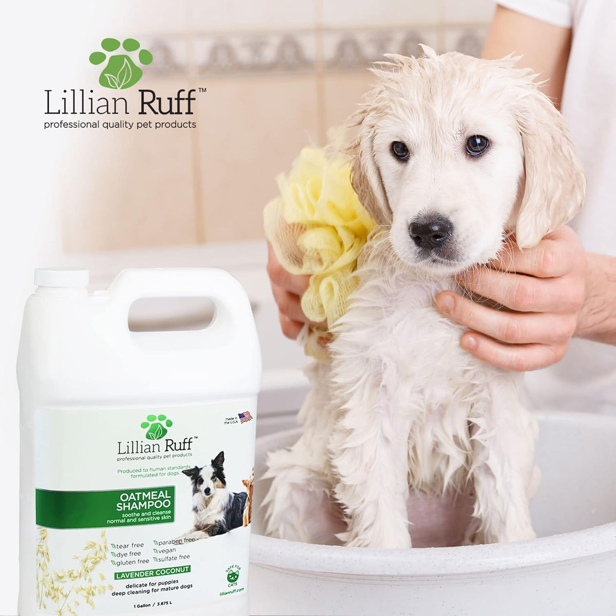 Lillian Ruff Calming Oatmeal Pet Shampoo for Dry Skin & Itch Relief with Aloe & Hydrating Essential