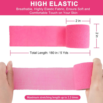 24 Pack Pink Self Adhesive Bandage Wrap, 2” x 5 Yards Cohesive Vet Wrap Elastic Athletic Tape Grip