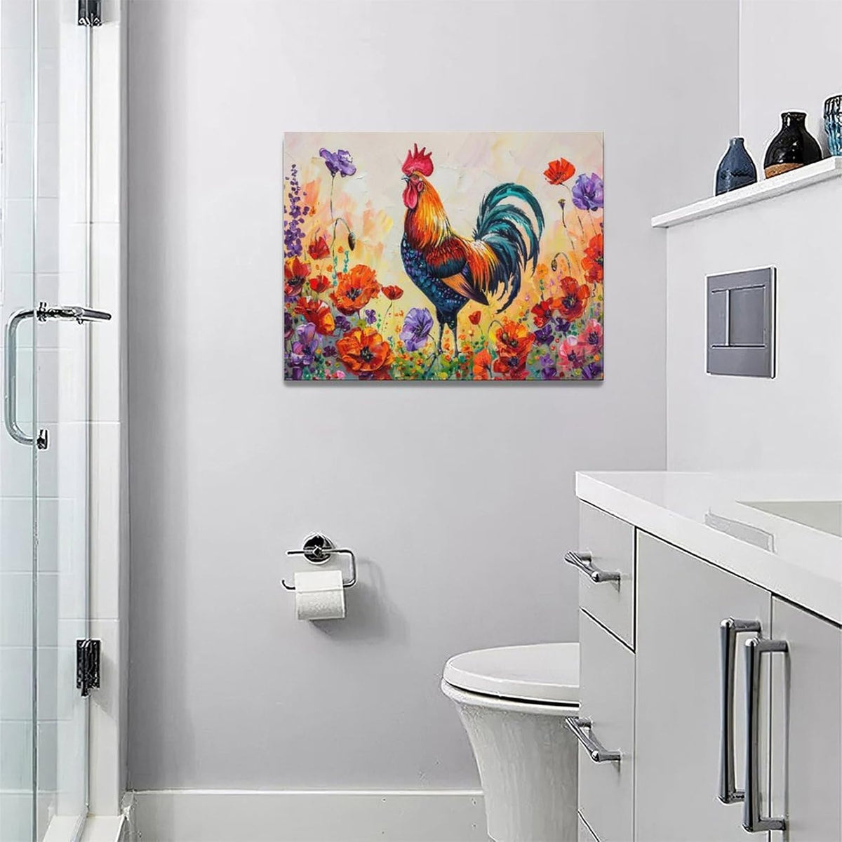 Rooster Wall Art Flower Poppy Canvas Living Room Pictures Framed Prints Colorful Floral Large Wall
