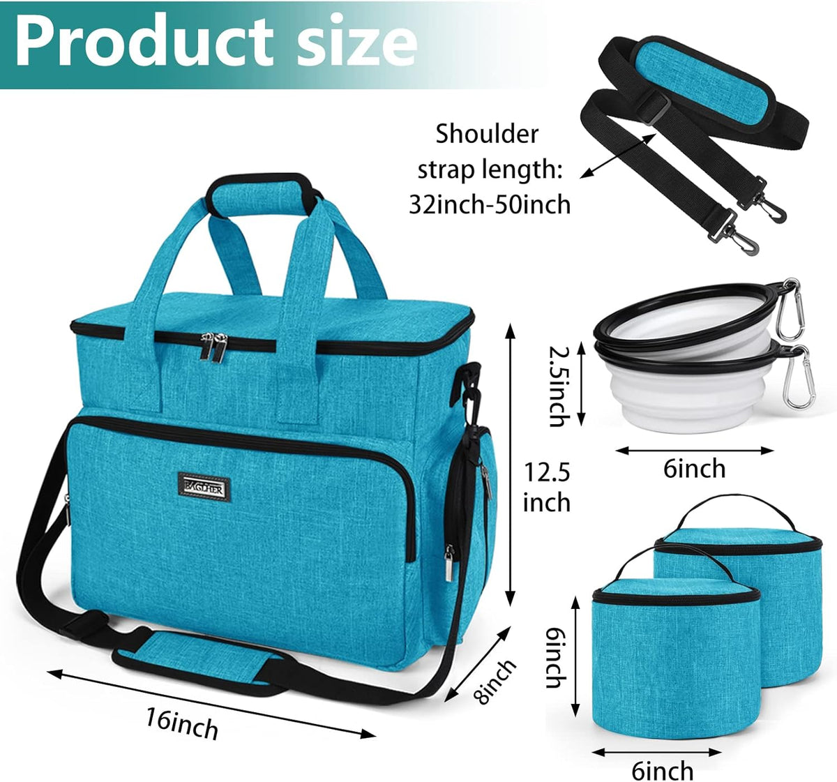 BAGLHER Dog Travel Bag, Pet Travel Bag (ALL Pet Travel Supplies), With 2 Pet Food Containers and 2