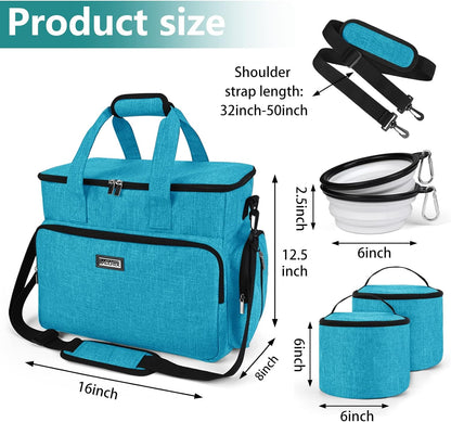 BAGLHER Dog Travel Bag, Pet Travel Bag (ALL Pet Travel Supplies), With 2 Pet Food Containers and 2