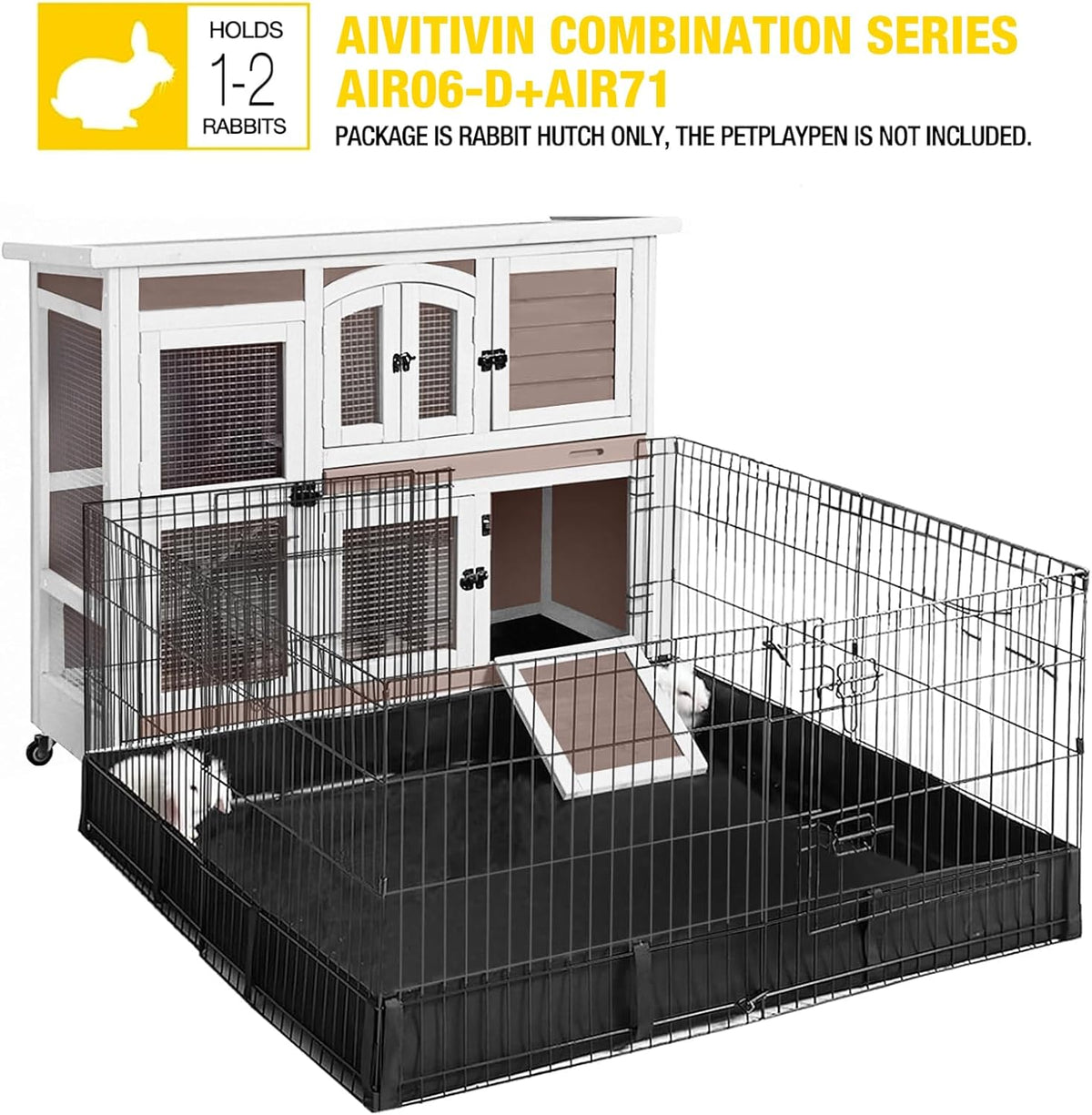 Aivituvin Rabbit Hutch Bunny Cage with Wheels Indoor Outdoor 47" Two Story Guinea Pig Cage with 2