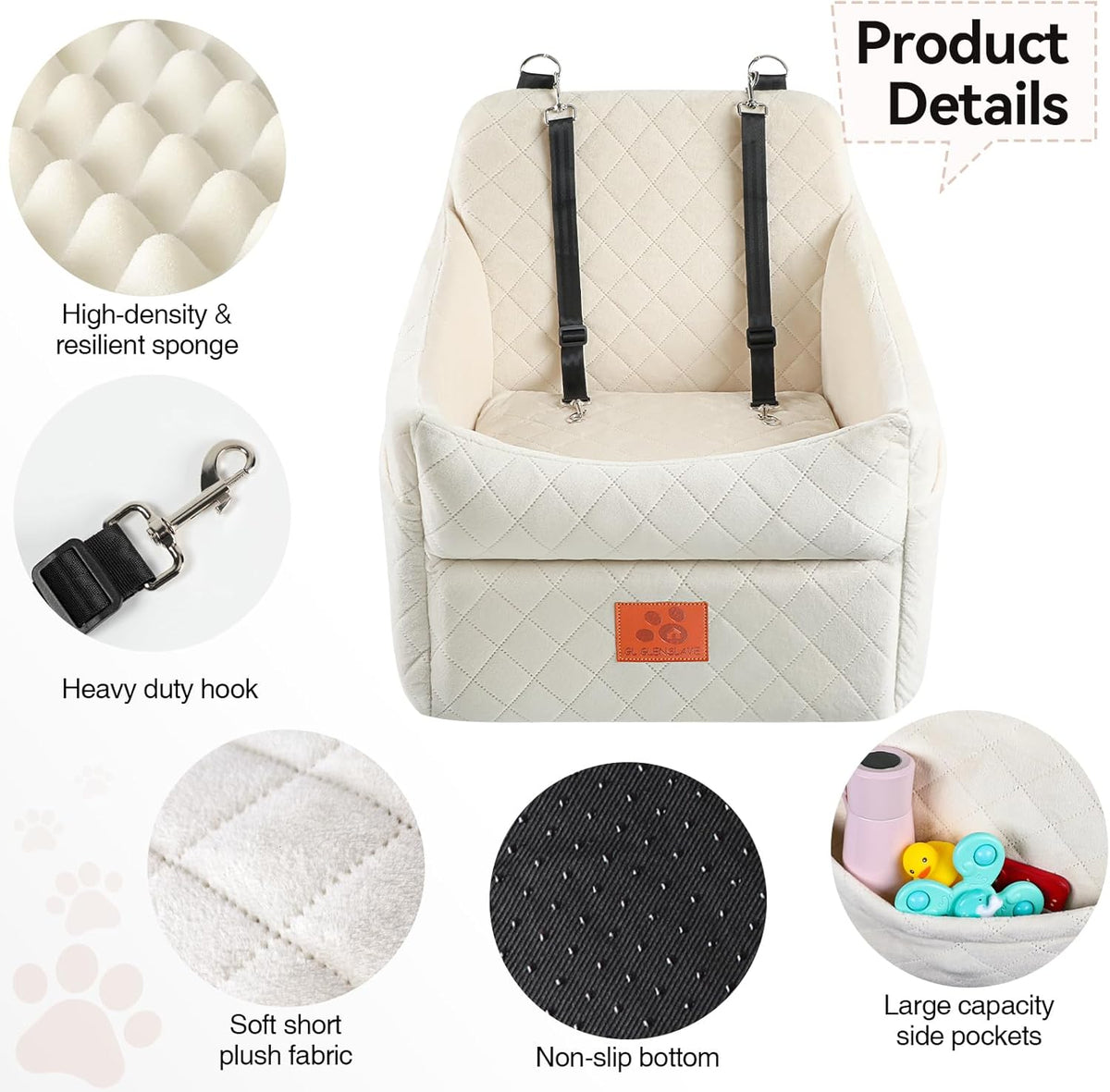 Dog Car Seat for Small/Medium Dogs, Dog Booster Car Seats with Thick Cushion for Dogs Under 35lbs