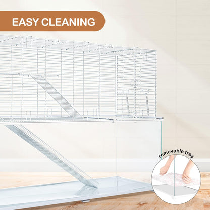 OIIBO 3 Tiers Large Hamster Cages Glass, Heightened Wire Topper with Two Shelf and Two Ladders