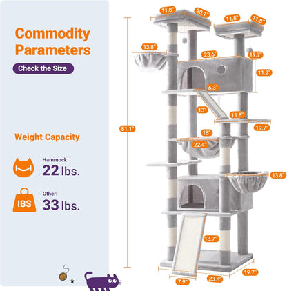 Allewie 81 Inches Tall Cat Tree/Multi-Level Large Climbing Tree House and Towers for Big