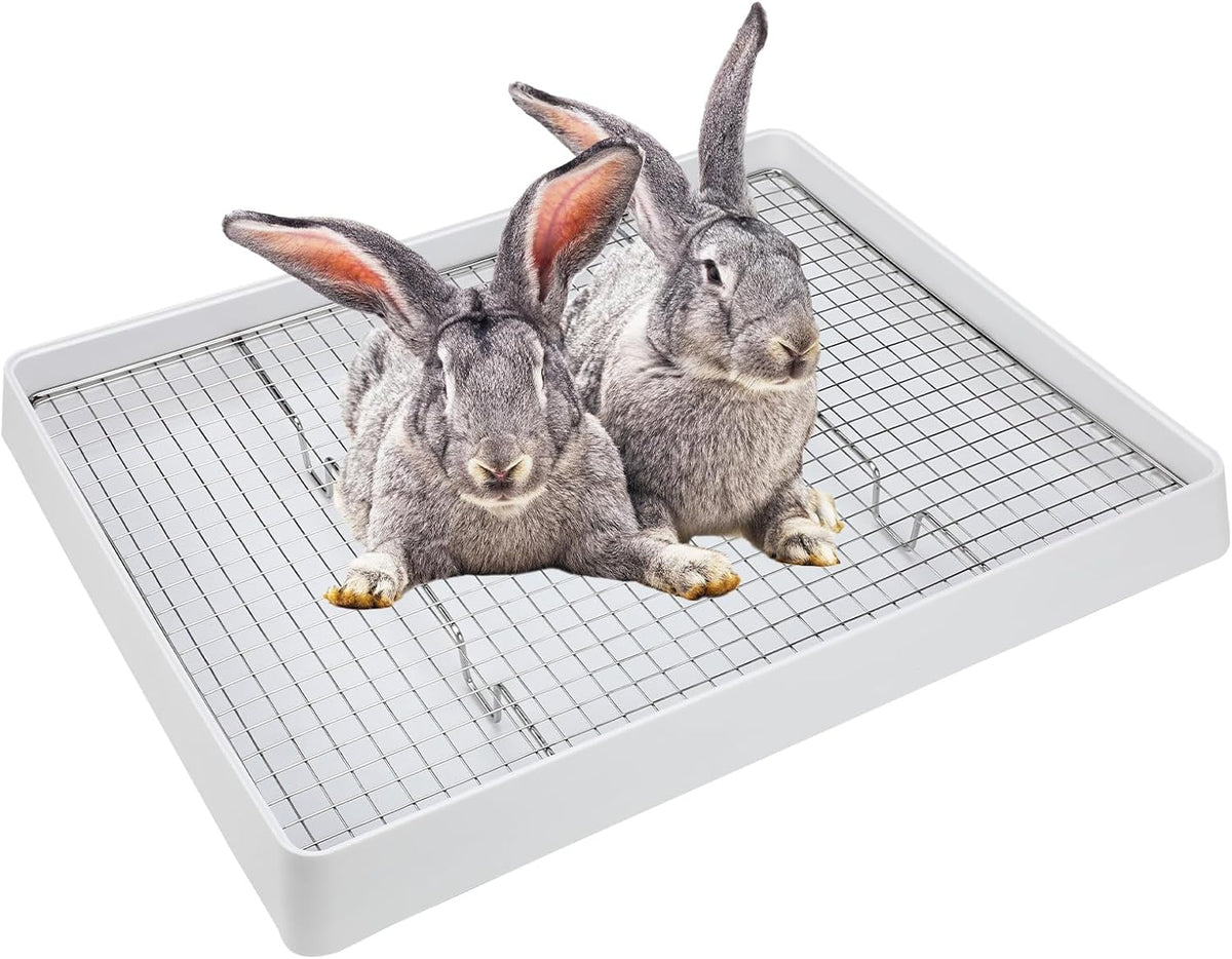 FHTONGE Extra Large Rabbit Litter Box with Large Steel Grid Holes, Bunny Potty Trainer Tray for