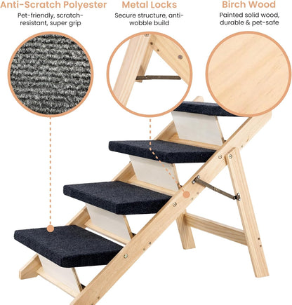 MEWANG Wood Pet Stairs & Ramp for Small/Medium Dogs and Cats, Aging Pets – 3-in-1 Foldable