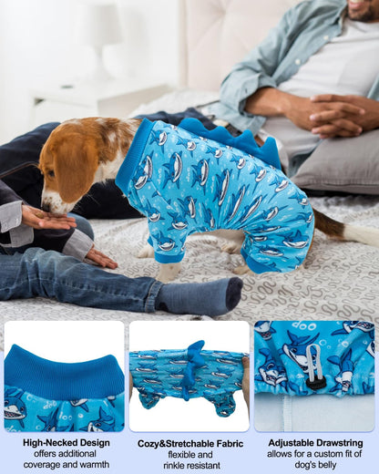 CuteBone Shark Costume Dog Pajamas, Stretchy Spandex Crystal Velvet Sleepwear Coat for Small Dogs