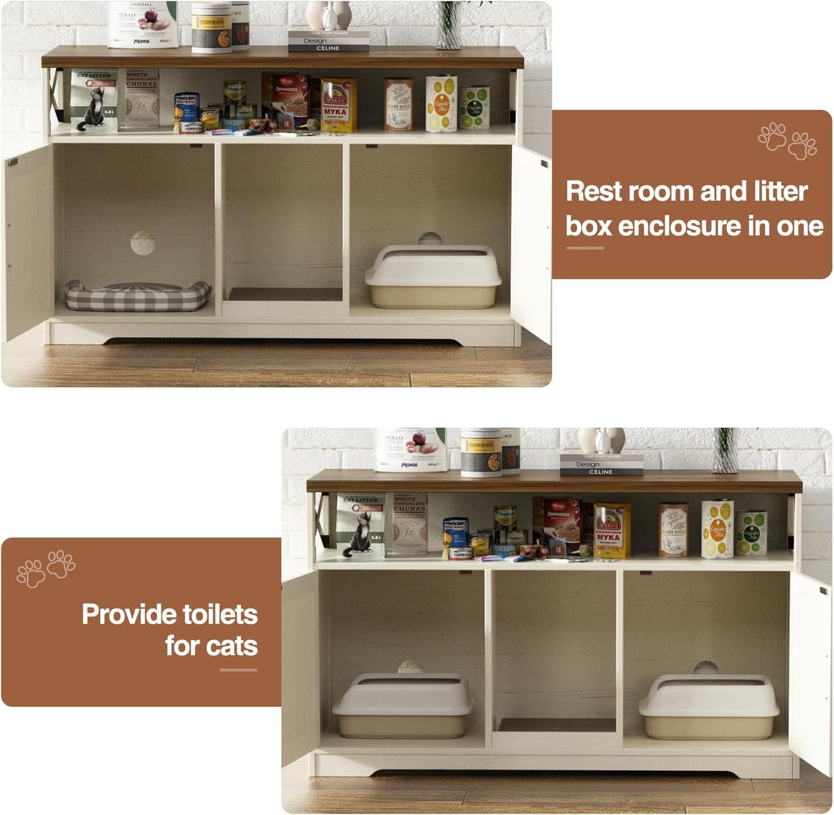 Cat Litter Box Enclosure for 2 Cats, 47" Double Hidden Litter Box Furniture with Scratch Pad