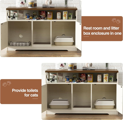 Cat Litter Box Enclosure for 2 Cats, 47" Double Hidden Litter Box Furniture with Scratch Pad