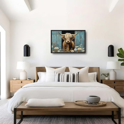 Large Farmhouse Highland Cow Country Wall Art for Living Room, Floral Canvas Oversized Wall Decor