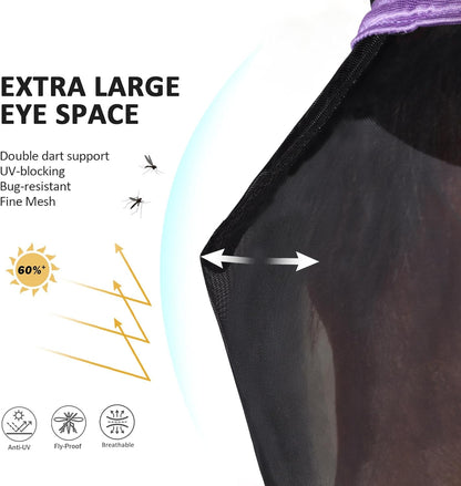 Harrison Howard Pro Luminous Horse Half Face Fly Mask Large Eye Space with Ears UV Protection for