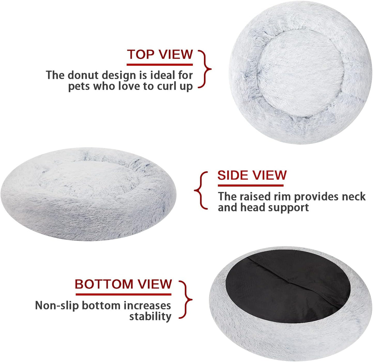 Bedfolks Calming Donut Dog Bed - 45 Inches Round, Plush for Extra Large Dogs, Anti-Anxiety