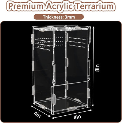 8x4x4in Vertical Acrylic Jumping Spider Enclosure – Arboreal Tarantula & Reptile Terrarium for