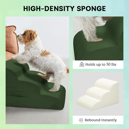 Dog Steps for Small Dogs, 3-Step Pet Ramp Stairs for High Beds and Sofa, Non-Slip Pet Stairs for