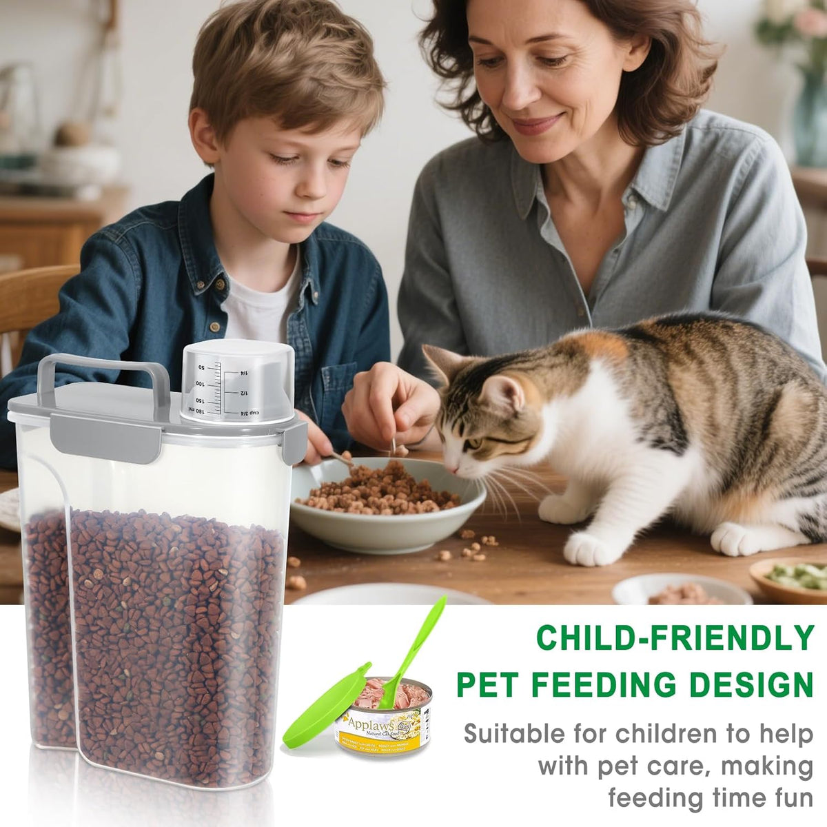 TBMax Cat Dog Food Storage Container 5 to 7 lbs with Pet Can Cover and Mixing Spoon, Airtight Pet