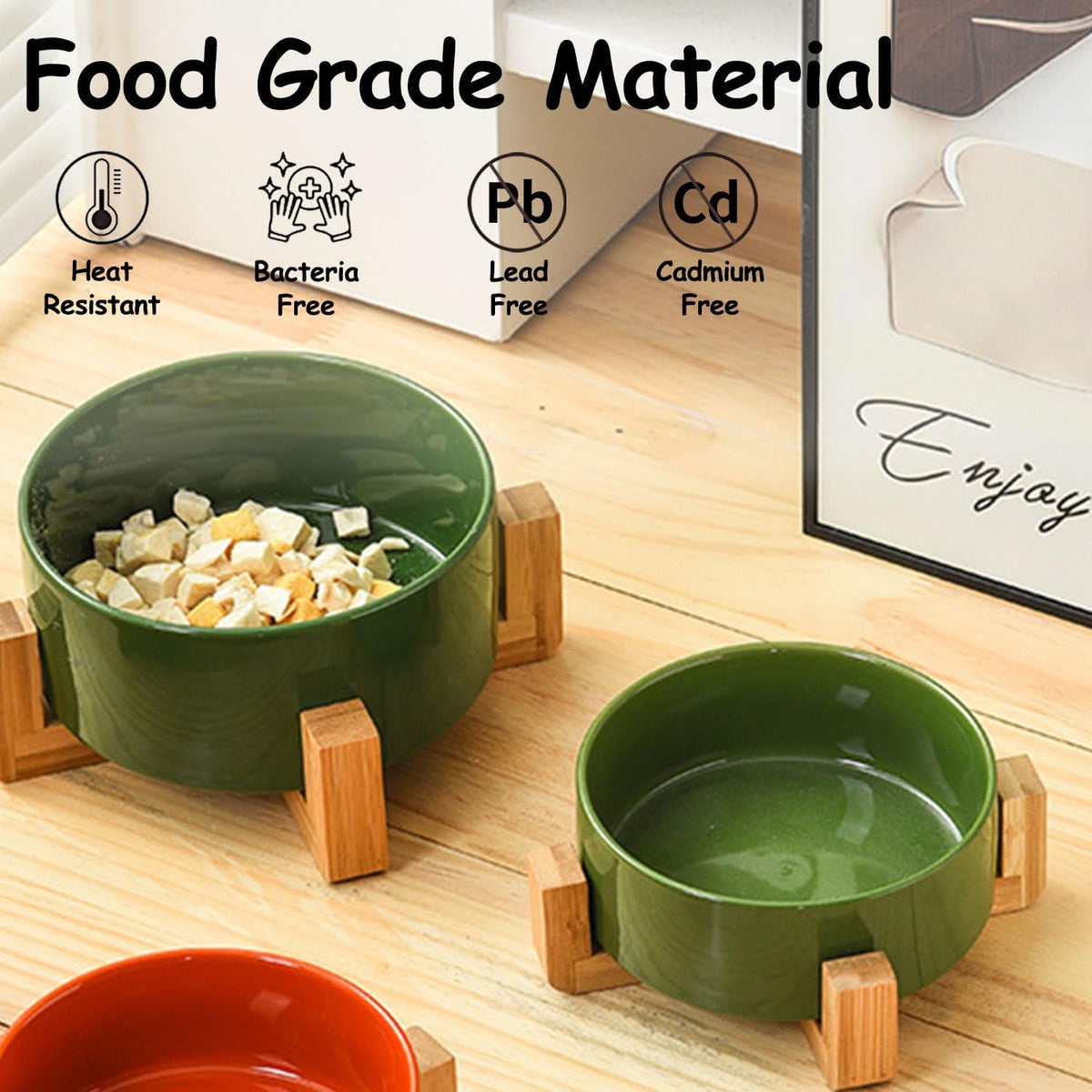 Petygooing Ceramic Dog Bowl Set with Stand, Cat & Dog Food and Water Bowls, Medium Size - Anti-Slip