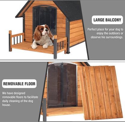 Large Dog House Outdoor Insulated Weatherproof Dog Kennel with Insulated Liner, Dog Shelter for