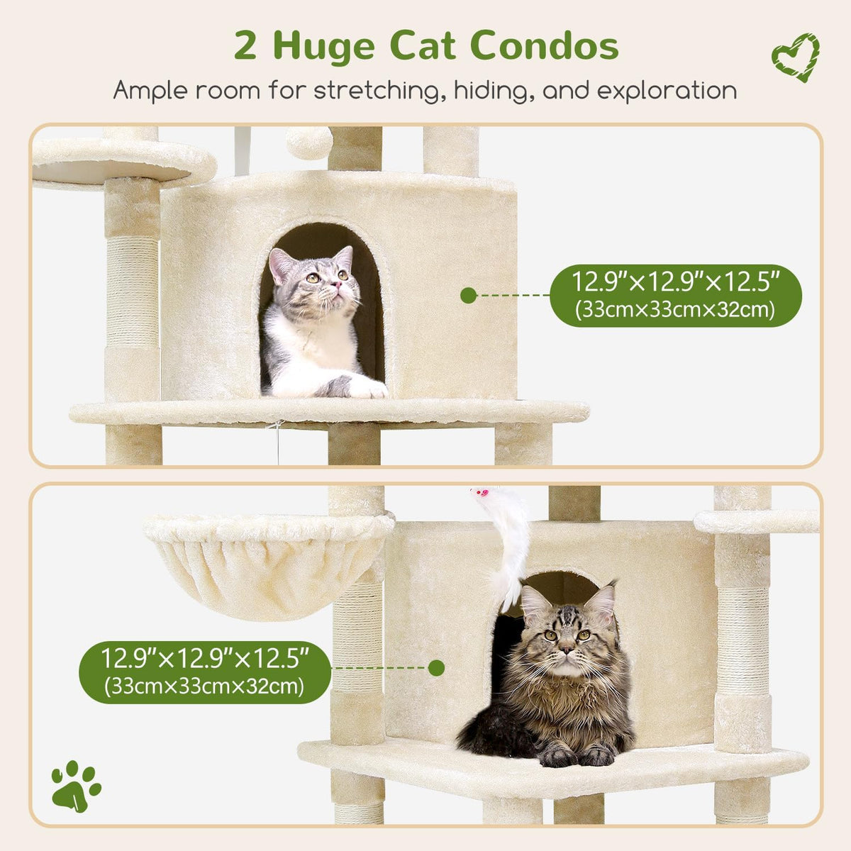 Globlazer Corner Cat Tree for Large Cats, 66inch Tall Curved Series Large Cat Tower for Multiple