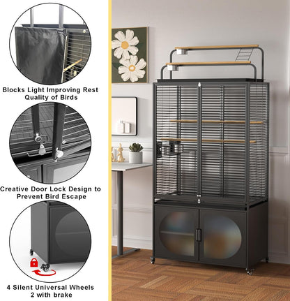 GDLF 72-Inch Bird Cage with Play Top, Parakeet Cage with Rolling Storage Cabinet Extra Large with