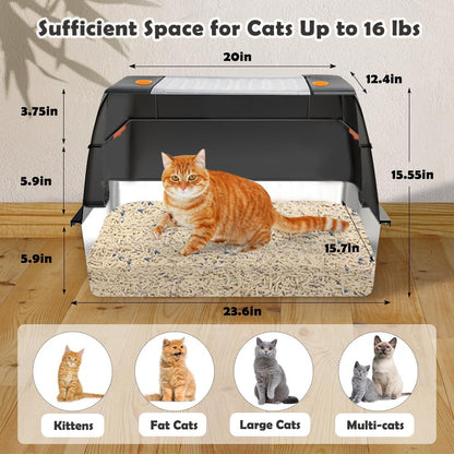Vivifying Stainless Steel Litter Box, XL Side Entry Extra Large Litter Box with Lid for Big Cats &