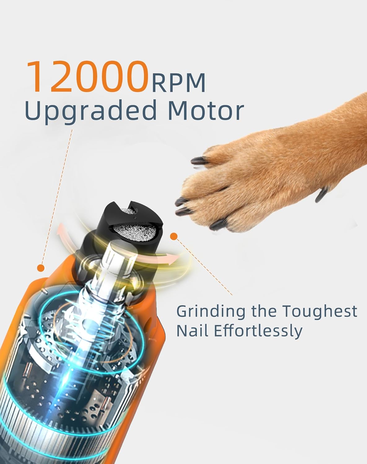 Dog Nail Grinder Super Quiet 45 db 6-Speed Pet Nail Grinder with 2 LED Lights 12000RPM & 3 Grinding