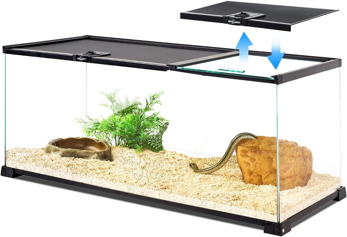 REPTI ZOO 20 Gallon Reptile Glass Terrarium Easy Clean Tank 30" x 12" x 12" Dual Top Sliding Top