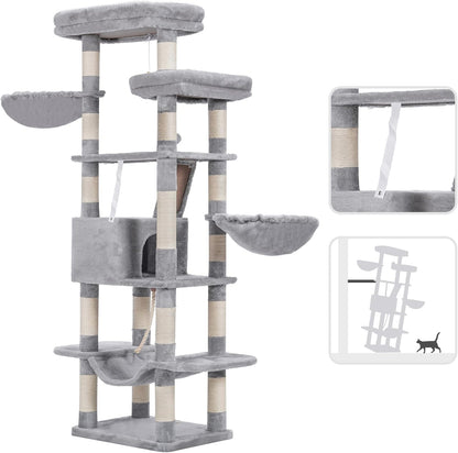 Heybly Cat Tree, 68 inch Multi-Level Cat Tower for Indoor Cats, 2 Widened Plush Perches Cat Condo