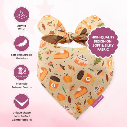 LunaMarie - Luxury Dog Bandanas - Pumpkin Spice Fall Design | Premium & Silky Poly Fabric | 100%