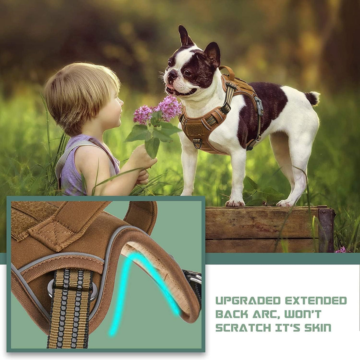 BUMBIN Dog Harness, Tactical XS, Brown, No Pull, Adjustable, Reflective, Soft Cotton, for Small
