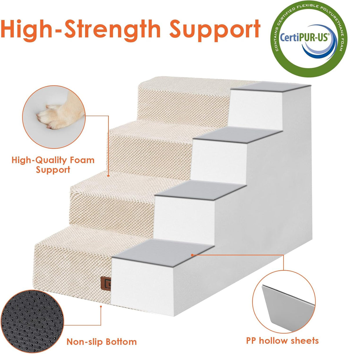 EHEYCIGA Dog Stairs for Bed 20" H, 4-Step Extra Wide Dog Steps for High Bed, Pet Steps for Small