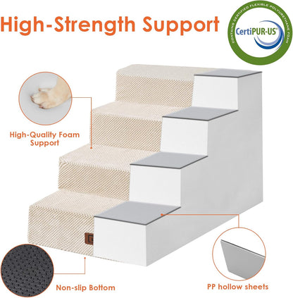 EHEYCIGA Dog Stairs for Bed 20" H, 4-Step Extra Wide Dog Steps for High Bed, Pet Steps for Small