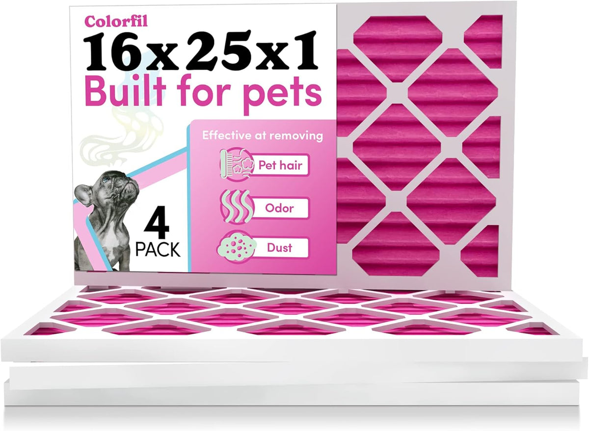 Colorfil 16x25x1 Air Filter (4-Pack) | Made in the USA | Color Changing | Remove Cat and Dog Odor |