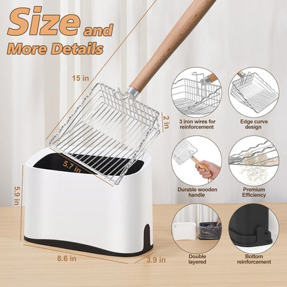 Metal Cat Litter Scoop with Holder, Poop Scooper with Stand and 2 Rolls of Garbage Bags, Heavy Duty