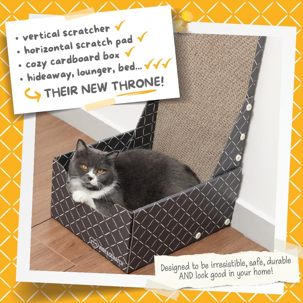 HIDE & SCRATCH 26" L Shaped Cat Scratcher Box and Cat Bed with Double-Sided Cardboard Cat Scratch