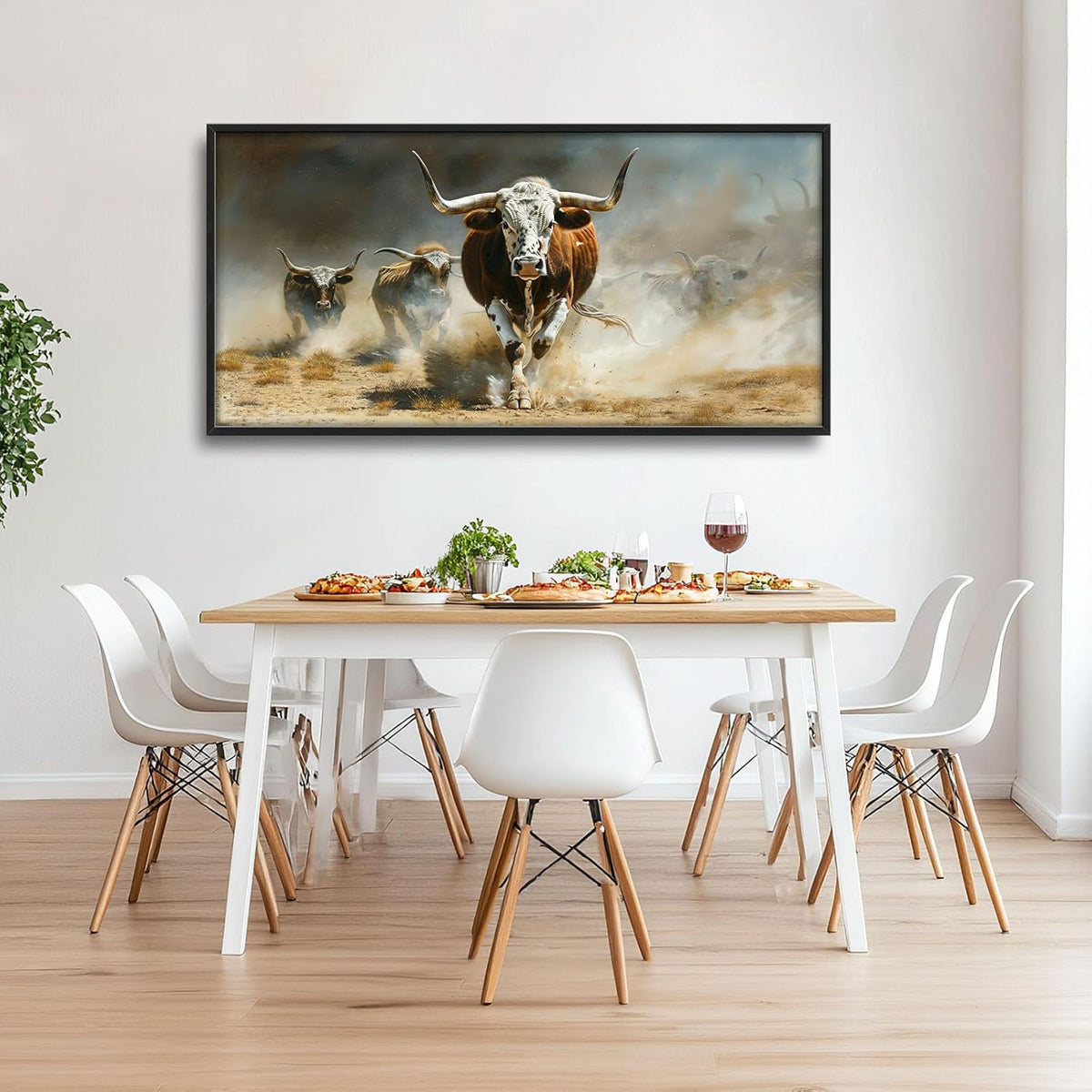 Highland Cow Large Wall Art Western Running Longhorn Pictures Rustic Wild Animal Wall Decor Canvas