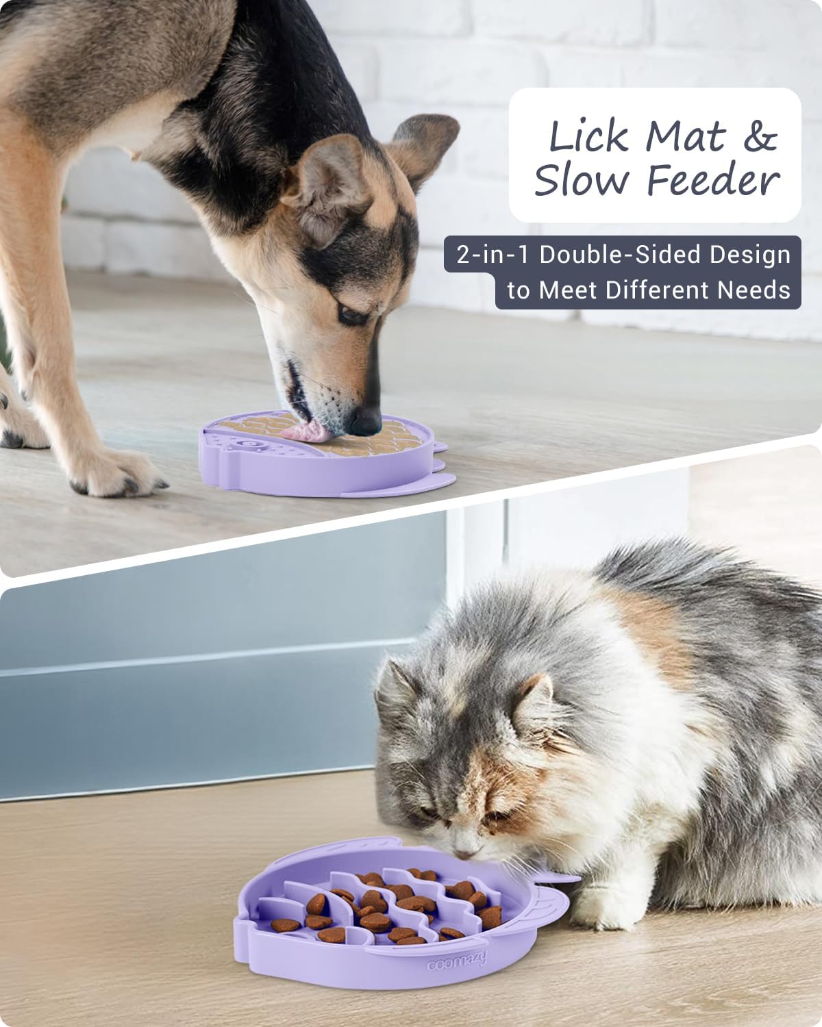 Coomazy 2-in-1 Silicone Slow Feeder Dog Cat Bowls, Lick Mat Interactive Puzzle Toy for Pets Dry/Wet