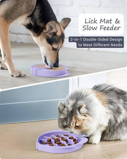 Coomazy 2-in-1 Silicone Slow Feeder Dog Cat Bowls, Lick Mat Interactive Puzzle Toy for Pets Dry/Wet