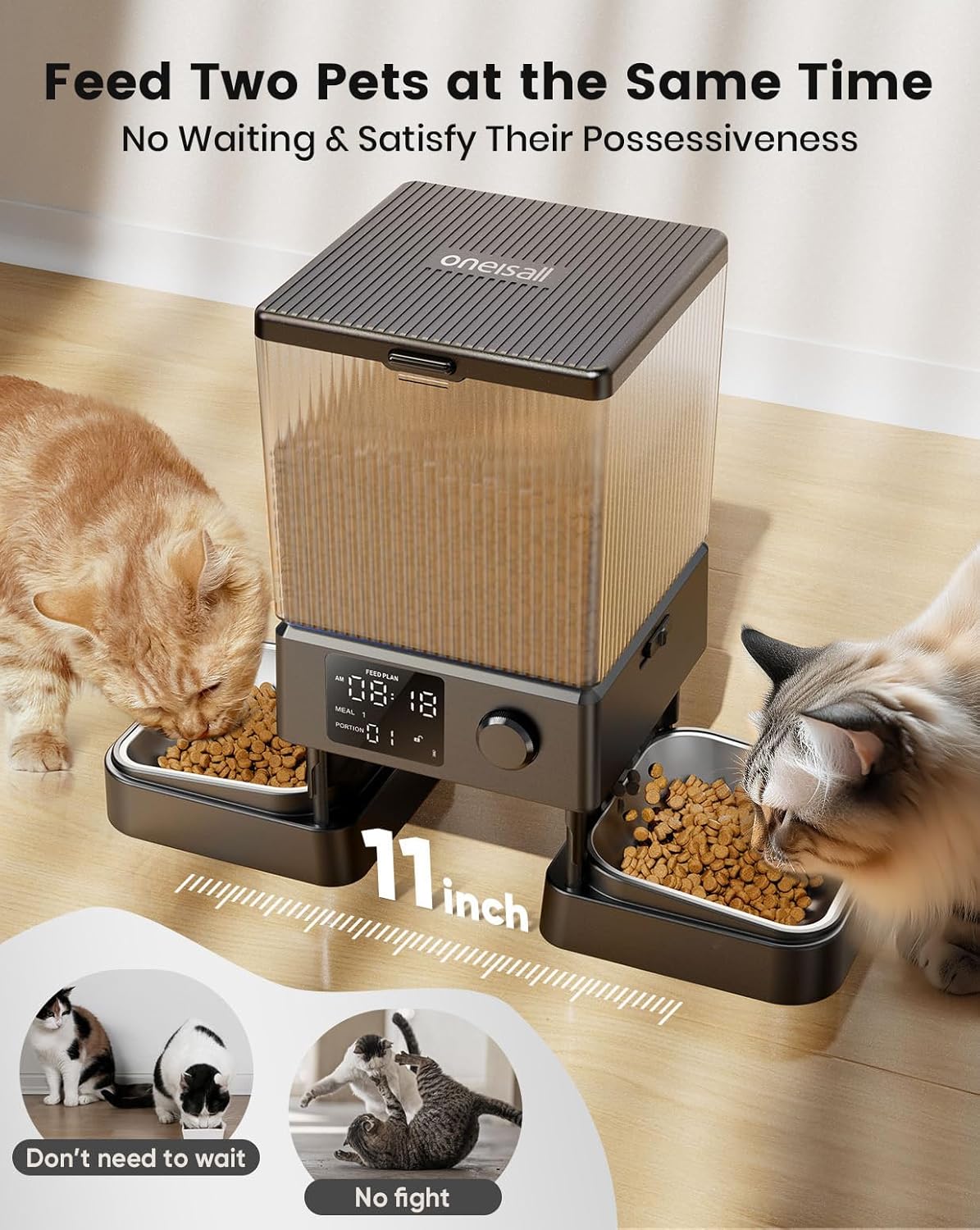 oneisall Automatic Cat Feeder for 2 Cats, 20 Cups/5L Automatic Cat Food Dispenser for Small Pets