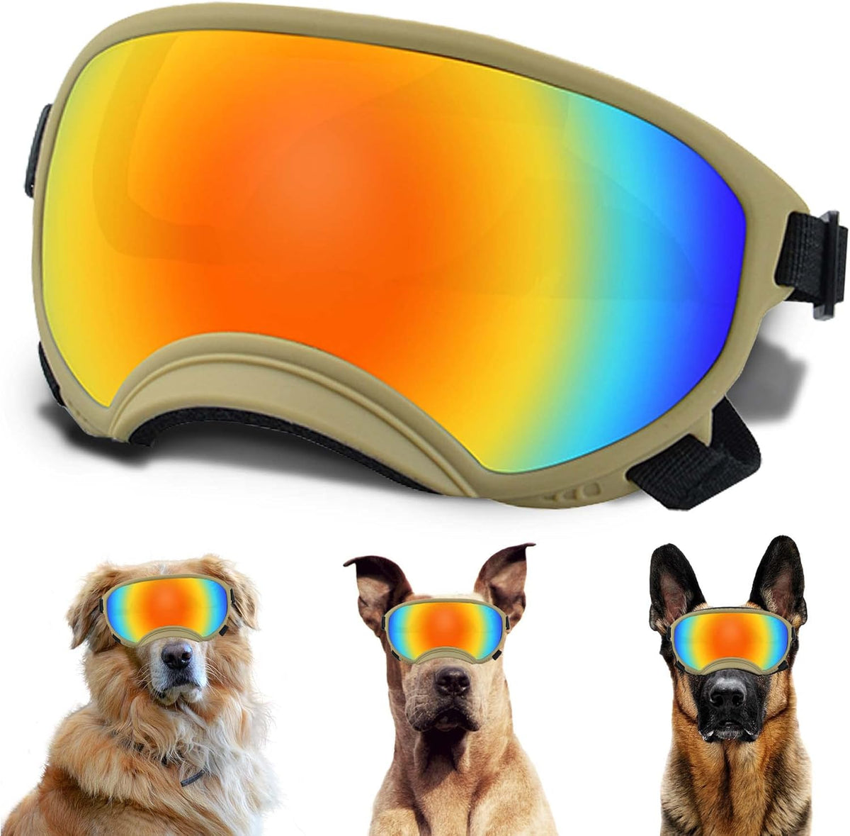 Large Dog Sunglasses with Adjustable Strap UV Protection, Winproof Puppy Sunglasses, Suitable for