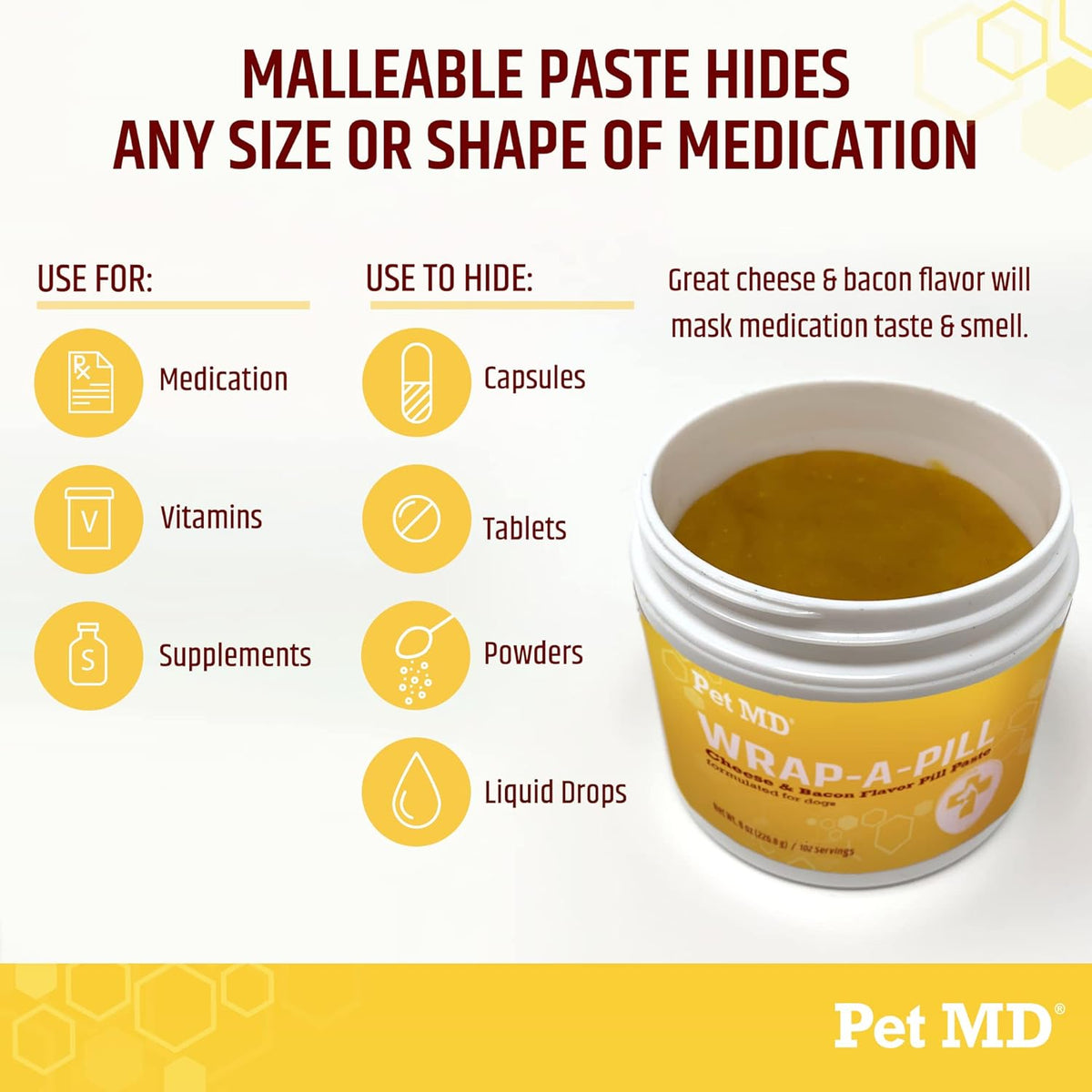 Pet MD Wrap A Pill Cheese & Bacon Flavor Pill Paste for Dogs - Make a Pocket or Pouch to Hide Pills