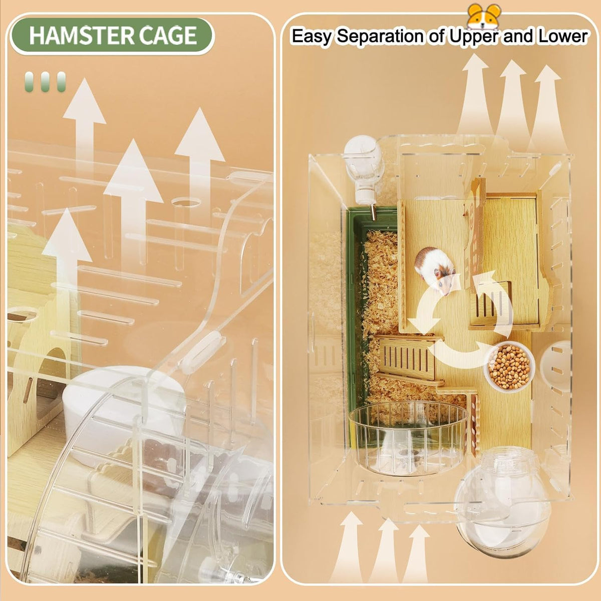 8 in 1 Clear Acrylic Hamster Cage with All Accessories,13.5''L* 10''W* 13''H Dwarf Hamster