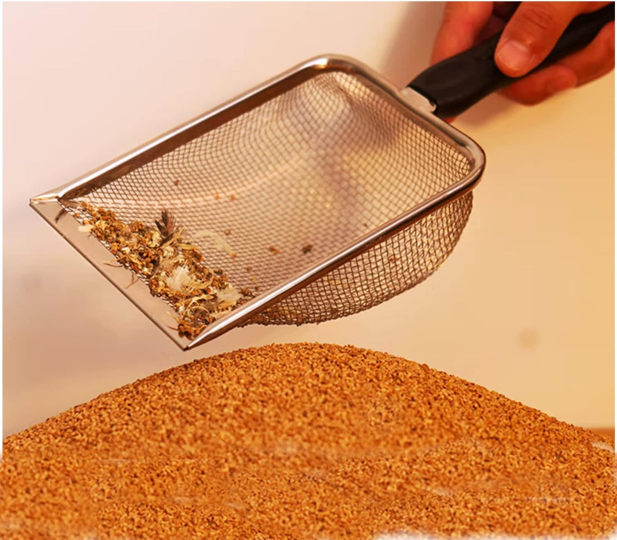 Small Mesh Stainless Steel Cat Litter Scoop Fine Mesh Metal Reptile Litter Cleaner Scooper